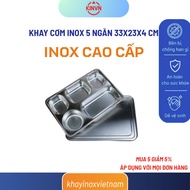 5-compartment stainless steel rice tray 33x23x4.5 cm - convenient compartments for students, workers