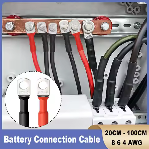 Battery Connection Cable 8/6/4 AWG PVC Insulated 20CM - 100CM with Lugs for UPS Inverter Battery Con