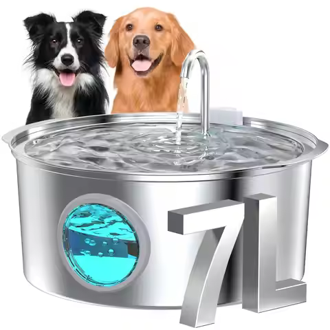 7L/236oz Large Capacity Pet Water Fountain 304 Stainless Steel Cat Water Fountain Ultra Quiet Pet Wa