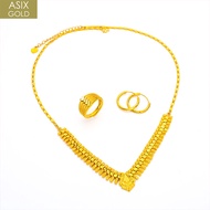 ASIX GOLD Ladies 18K Saudi Gold Bridal Necklace Earrings Ring 3 in 1 Jewelry Set