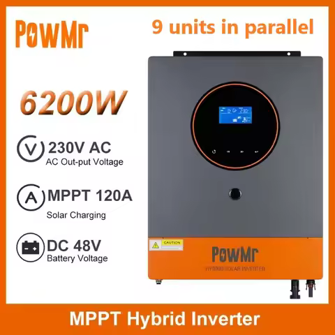 PowMr 6200W Solar Inverter 48V Hybrid Inverter MPPT Charger 120A 500VDC PV Input 220VAC Parallel Pur