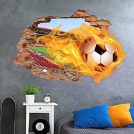 Creativity 3D Broken Wall Rugby Wall Decals Soccer Wall Stickers for Children's Room Living Room Bac