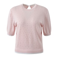 O5QQ Maje - Stylish Contrasting Color Diamond Knit T-Shirt | Versatile Round Neck Design