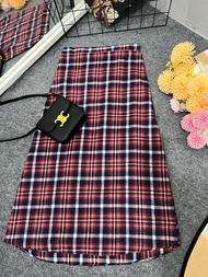 Rok Wanita Korea/ Skrit A line/ Rok Panjang Kotak Kotak