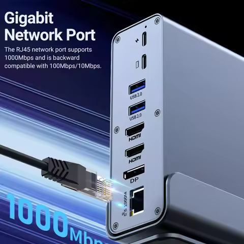 KEBIDUMEI 15 in 1 Vertical Docking Stations TYPE C HUB USB3.0 4K60Hz DisplayPort RJ45 1000Mbps SD TF