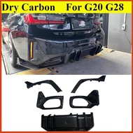 For BMW G20/G28 Real Dry Carbon Fiber Rear Diffuser Exhaust Tip Side Skirts Aerodynamics Body Kit Mo