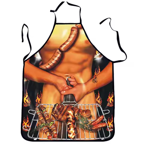 BBQ Male Grilled Sausages Avental Funny Cooking Apron Joke Dinner Kitchen Woman Men Funny Bar Party 