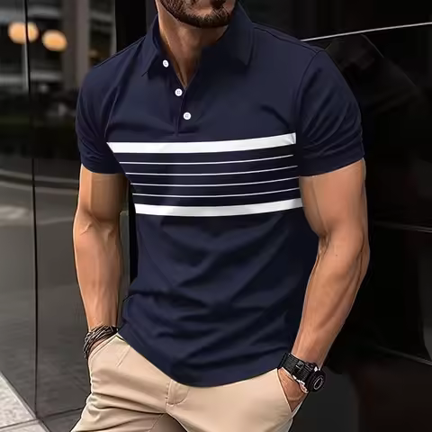 Fashion Striped Men's Polos T-Shirts Summer Short Sleeve 3d Printed Street Trend Male POLO T Shirt 6