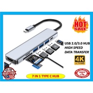 TYPE-C HUB 7 in 1 USB-C Hub 4K 30Hz HDMI Type C Adapter OTG Thunderbolt 3 Type-C USB Hub Adapto