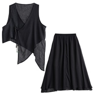 XITAO Chinese Style Chiffon Irregular Vest Loose Casual A-line Skirt Two Piece Set Patchwork Women