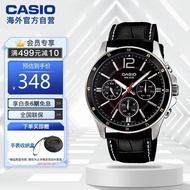 卡西欧（CASIO）手表 男士经典三盘运动防水石英腕表商务休闲男表石英 黑表盘黑色皮表带 MTP-1374L-1AVDF