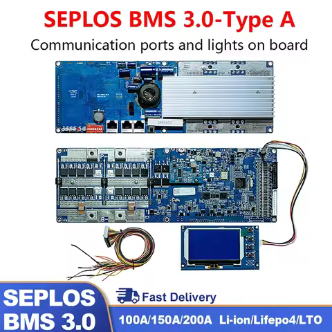 Seplos 3.0 Version Smart BMS 100A/150A/200A 24V/48V 13S 14S 8S 15S 16S LFP With Bluetooth LCD Screen