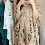 V-Neck Hollow Short-Sleeved Knitwear Women's Thin Style Spring Design Niche Unique Loose Blouse Top