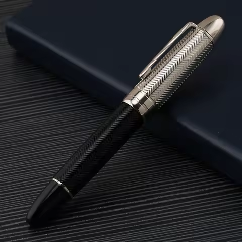 Black Silver Carved Pattern Fountain Pen EF/F/M Nib with Converter Writing Metal Pen Set