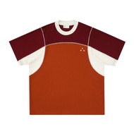 FPA | เสื้อยืดคอลมสีบล็อกสำหรับคู่รัก แบบหลวม สไตล์สปอร์ตจาก Huasu