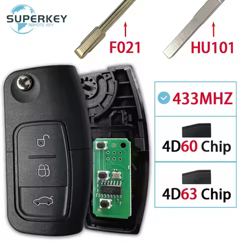 4D63/4D60 Chip For Ford Fusion Focus Mondeo Fiesta Galaxy 433MHz Flip Remote Car Key F021 HU101 Blad