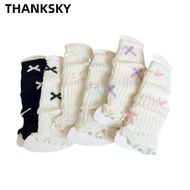 THANKSKY Knitted Sock, Acrylic Bow Children's Sock Covers, Knitted Warm Leg Socks