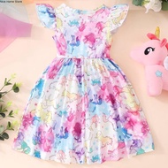 2023 New Dress for Girl Kids Children Clothing Dinosaur Butterfly Printed Color Splicing O-Neck Prin