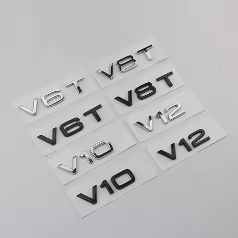 2PCS ABS 3D badge Emblem Audi V6T V8T leaf label V10 V12 side label for A4L A5 A6L A7 Q3 Q6 Q7 car l