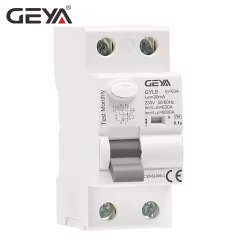 GEYA GYL9 A Type RCD Earth Leakage Circuit Breaker AC ELCB 2 Pole 40A 63A 30mA 100mA 300mA RCD RCCB
