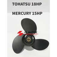 PROPELLER MERCURY TOHATSU MARINER 15HP 18HP 2-STROKE ALUMINIUM 362-64101-0 OUTBOARD PART BOAT SPAREPARTS