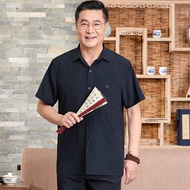 Áo Thun Tay Ngắn Bằng Lụa Băng Mỏng Mùa Hè Cho Bố Bộ Đồ Nam Trung Niên Quần Dài Áo Phông Trang Phục