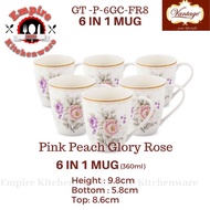 Vantage Mug Porcelain Set 6pcs Pink Peach Glory Rose