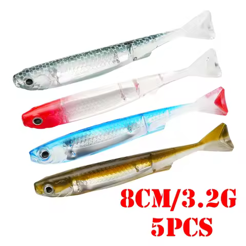 5Pcs/pkt Shad 3" Soft Plastic 8cm 3.2g Lure Flash fish like T-tail Softbait Fishing Tackle
