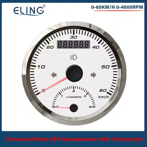 ELING 85MM 0-125km/h 0-200km/h GPS Speedometer Total Mileage Adjustable with Tachometer Amber Light 