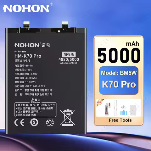 NOHON Phone Battery for Xiaomi Redmi K70 K60 K50 Gaming K40 K40S K30 K20 Pro Poco F3 F4 GT F2Pro F1 