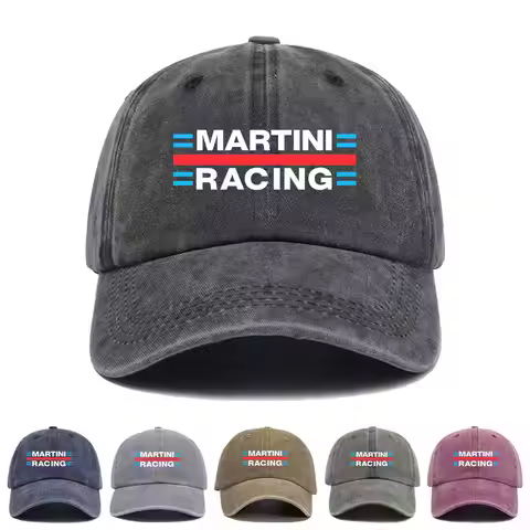 Vintage Washed Baseball Cap Martini Racing Print Graphic Unisex Streetwear Casual Trucker Style Summ