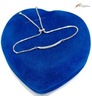 Gelang Perak Asli 925 Silver Lapis Emas Putih - Model Serut Permata - Perhiasan Perak Wanita - Fashi