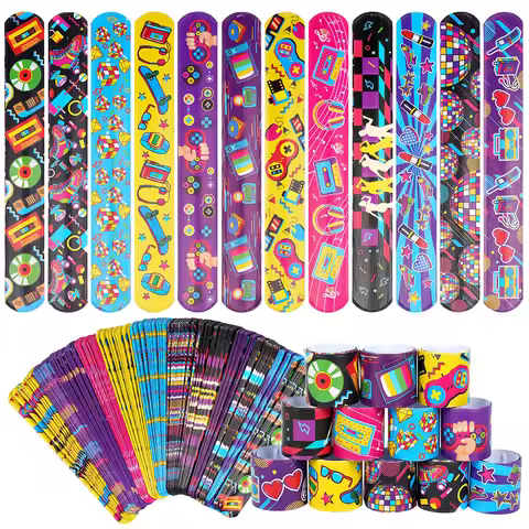 12 pcs 80s 90s Party Favors Slap Bracelets 80s Wristbands Bracelets Back to 80s 90s Throwback Theme 