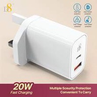 D8 1Pc 16/15 USB C Charger 20W PD Fast Charger Block, Type-C+QC3.0 Dual Port Wall Charger Power Adap