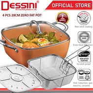 DESSINI ITALY 4 Pcs Zero Fat 28CM Pot Induction Aluminium Copper Casserole Deep Fry Pan Wok Bowl Bas