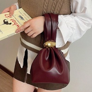 Y2k PU Leather Evening Clutch Purse Women Pleated Mini Bucket Pouch Niche Retro Design Party Evening