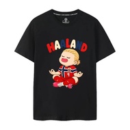 White Crew Neck Tee Cute Chibi Meditate Erling Haaland Pout Lip Norway Jersey Bubble Haaland Letter 