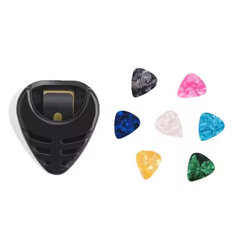 7pcs Guitar Pick Celluloid Plectrum Set Random Color with Holder - Easy Attach for Acoustic/Electric