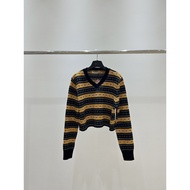 D4FF MiuMiu Fashionable Long-Sleeved Jacquard Stripe V-Neck Top