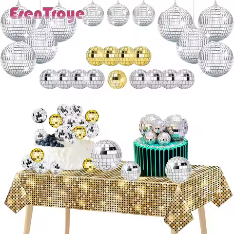 70s 80s 90s Disco Birthday Party Decoration Plastic Tablecloth Disco Mirror Ball Cake Topper Decorat