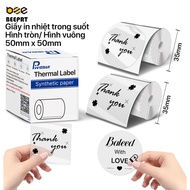 Rhebar Thermal Decal 2 Shapes Round/Square Printer B21 110 Sheets Moisture-Proof, Transparent