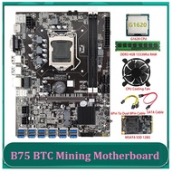 B75 BTC Mining Motherboard 12 PCIE to USB LGA1155 MSATA SSD 128G+DDR3 4GB 1333Mhz RAM+Cooling Fan B7