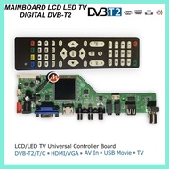Universal LED LCD Tv Board Digital DVBT2 | Paket Mainboard Remote Tombol