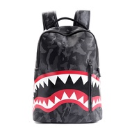 Hip-Hop Male Designer Bag PU Shark 15.6 in Luxury Backpack Large Capacity Mochila Laptop Leather Plaid Travel Men's Bag 2021