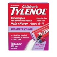 Tylenol Children's Dissolve Packs with 160 mg Acetaminophen Pain Reliever & Fever Reducer, Kids' Pow