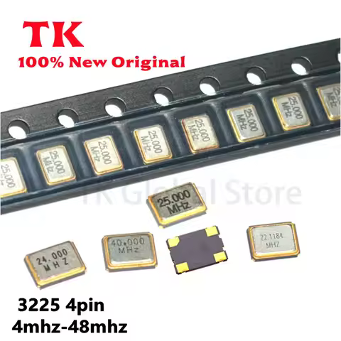 50PCS 3225 Metal SMD 4pin 4M 6M 8MHZ 10MHZ 11.0592MHZ 12MHZ 16MHZ 20MHZ 24MHZ 25MHZ 27M 32M 40M 50M 