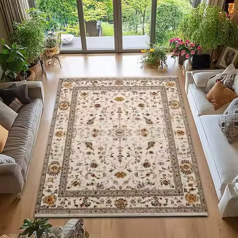 Vintage Bohemian Carpet Crystal Area Rug - Washable, Non-Slip, Soft Polyester Fiber Carpet for Bedro