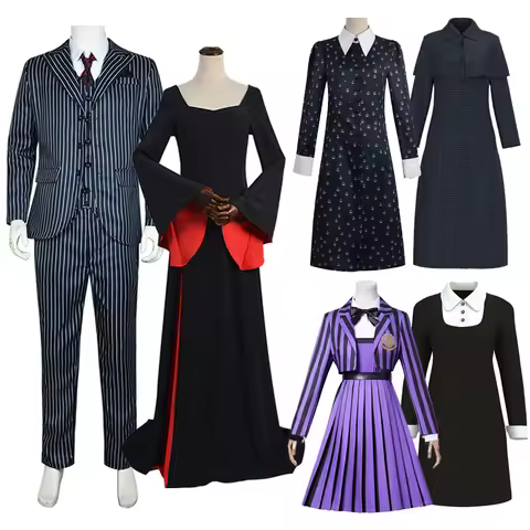 Season 2 Wednesday Cosplay Costumes Gomez Addams Suit Morticia Black Dress Enid Cosplay School Unifo