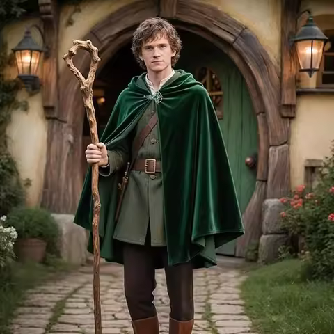 Adult Medieval Hooded Cape Cloak Robe for Men Witch, Wizard, Pirate Outfit Hobbit Cowl Halloween Elv