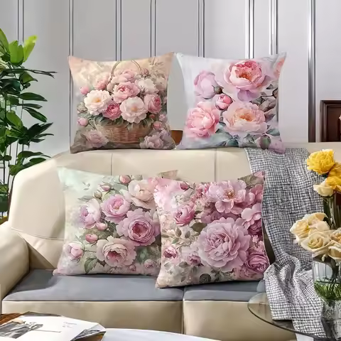 Enchanting Peony Pillow Cover: Soft Hues and Lush Floral Artistry, Sofa Chair Cushion Cover, Bedroom